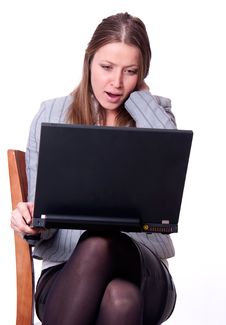 Young Woman With Laptop Is Shouting Royalty Free Stock Images