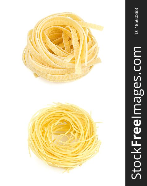 Two types of italian pasta isolated on white