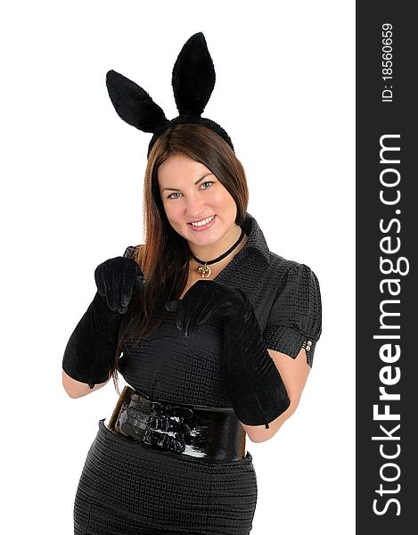 Pretty seductive brunette girl with bunny carnival ears. Pretty seductive brunette girl with bunny carnival ears