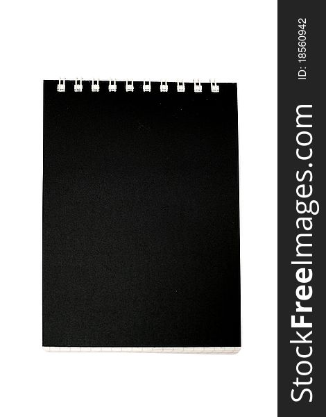 An image of black notebook on white background