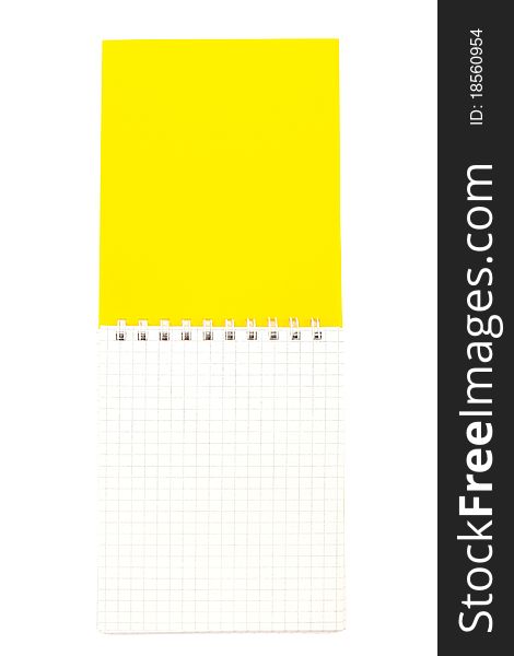 An image of yellow open notebook on white background