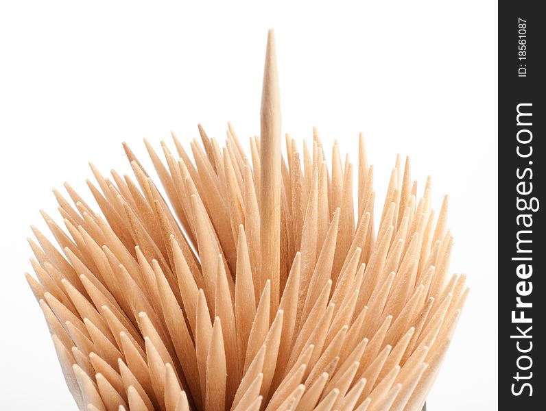 Object on white - wood toothpick close up. Object on white - wood toothpick close up