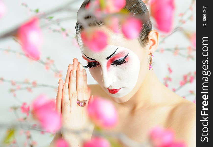 Japan Geisha Woman With Creative Make-up