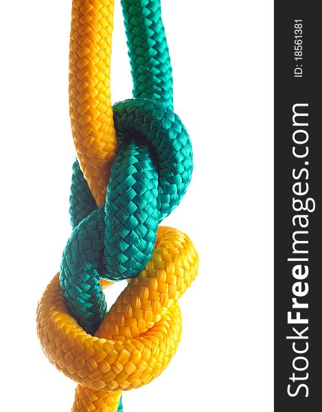 Rope with marine knot on white background