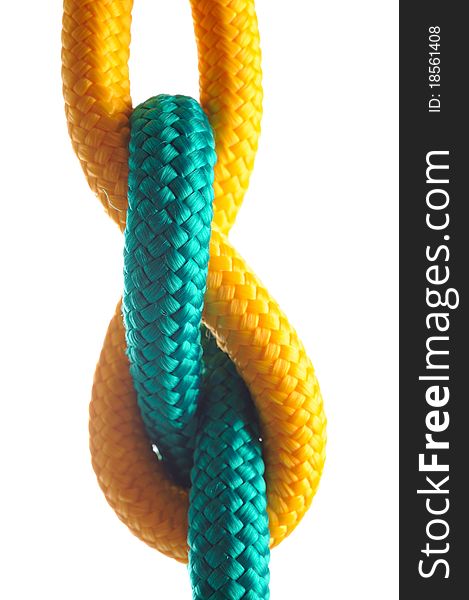 Rope with marine knot on white background