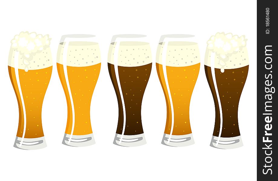 Five glass mug with dark and light beer. Five glass mug with dark and light beer