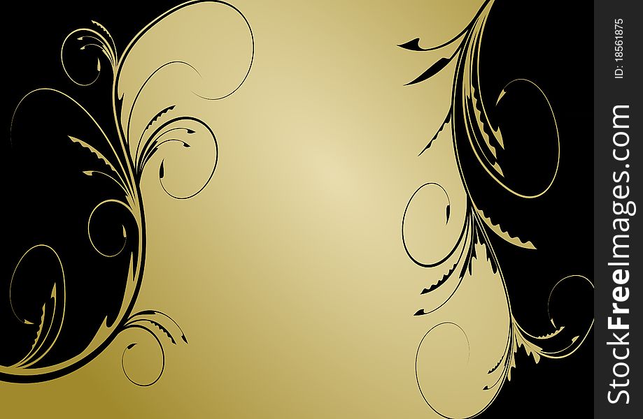 Golden and black floral background illustration. Golden and black floral background illustration