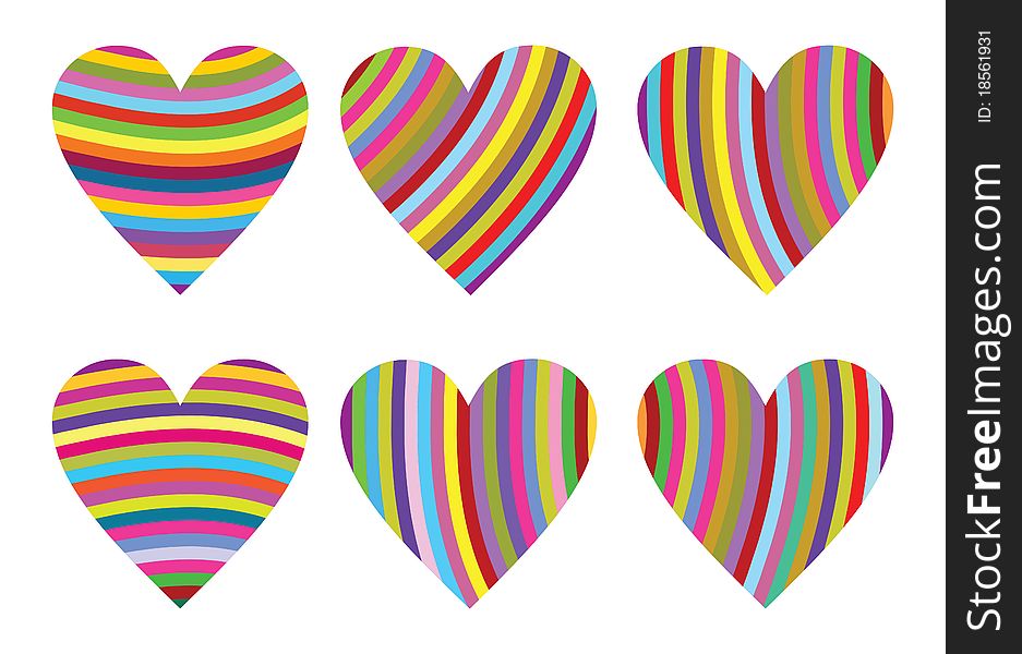 Colorful illustration of hearts on isolated background