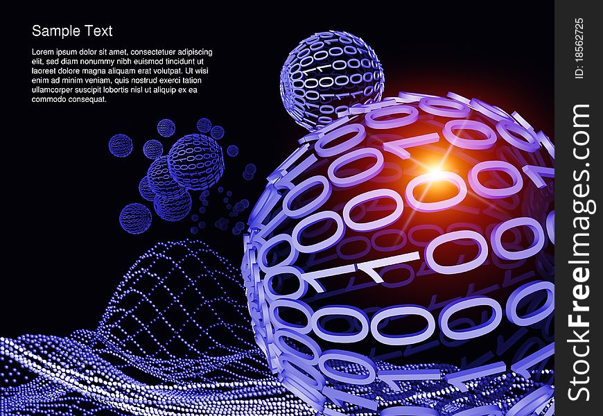 Interplay of symbols and forms in three dimensional space on the subject of modern technologies. Interplay of symbols and forms in three dimensional space on the subject of modern technologies