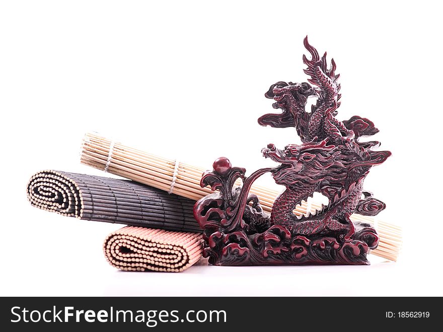 Dragon Mythilogical Creature Sculpture with Bamboo Mats. Dragon Mythilogical Creature Sculpture with Bamboo Mats