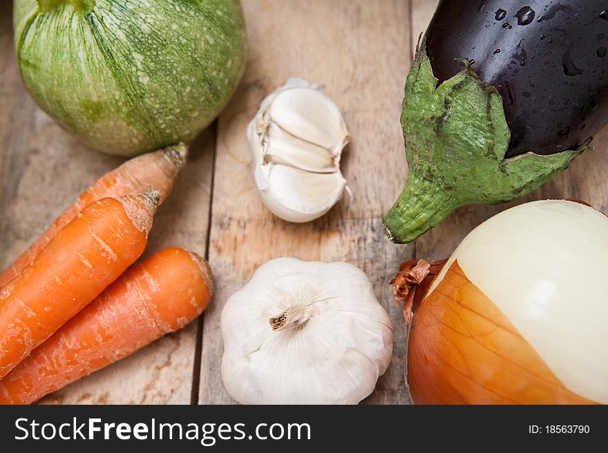 Fresh Vegetables On Wooden Desk