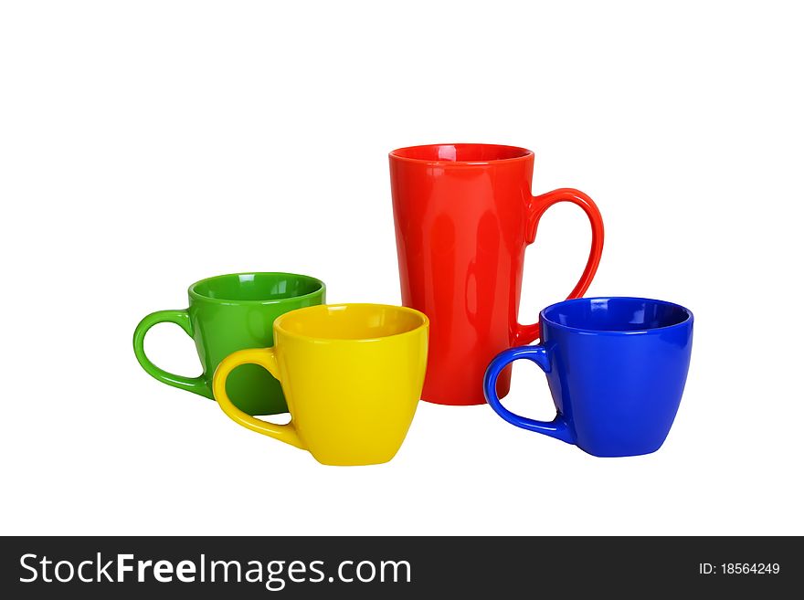 Four  various cups are isolated on a white background. Four  various cups are isolated on a white background