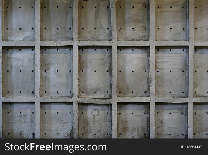 Grey old heating furnace door