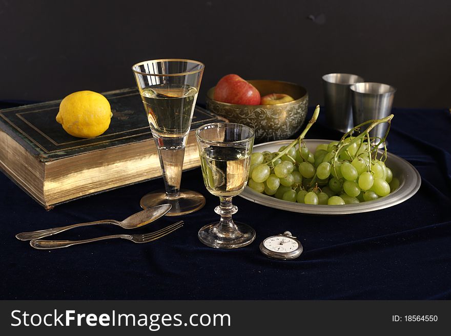 Beautiful stilllife with fruits and glass