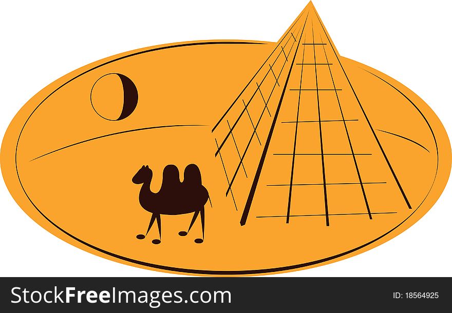 Camel in the desert near a pyramid as character of rest and trips