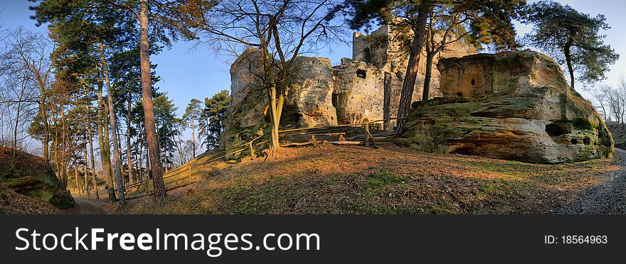 Ruins of the ancient castle amongst the trees. Ruins of the ancient castle amongst the trees