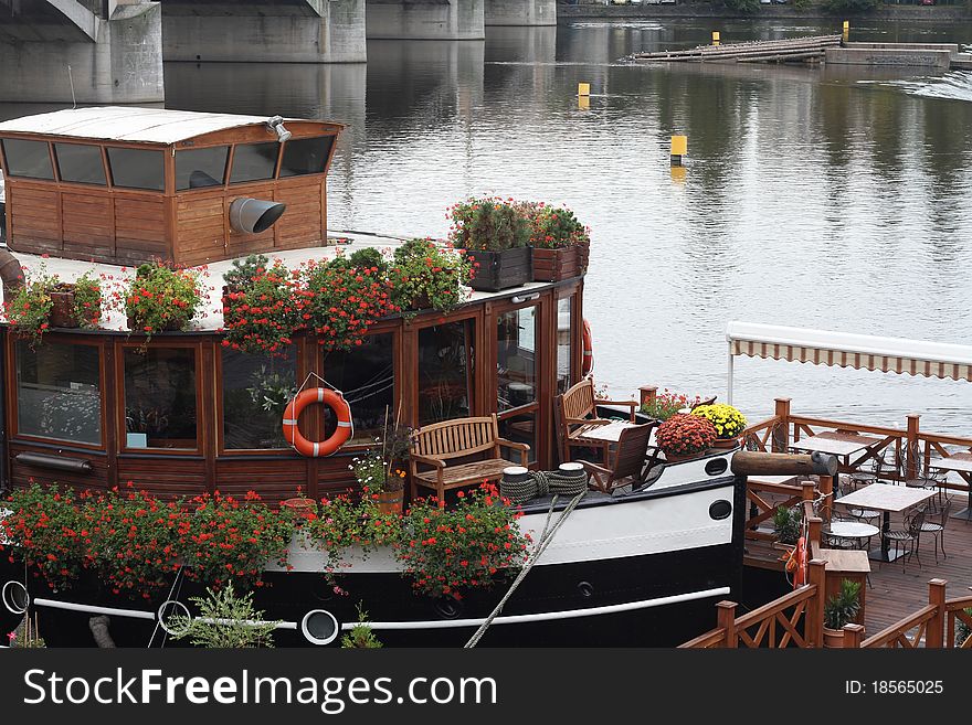Beautiful Boat on the river with flowers
