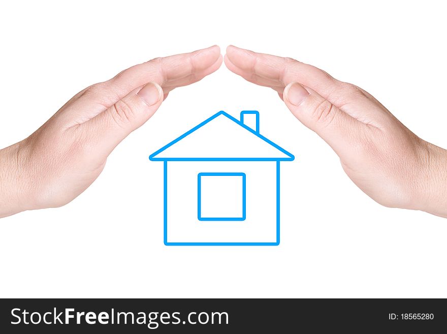 The house under palms on a white background