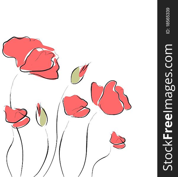 Drawing of red flowers on white background. Drawing of red flowers on white background