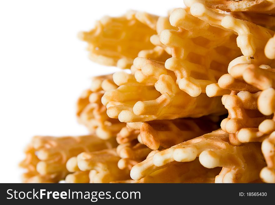 Crackling waffles isolated on white background