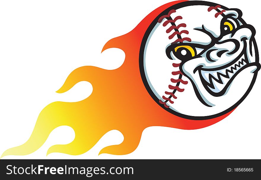 A flaming baseball is flying through the air. A flaming baseball is flying through the air.