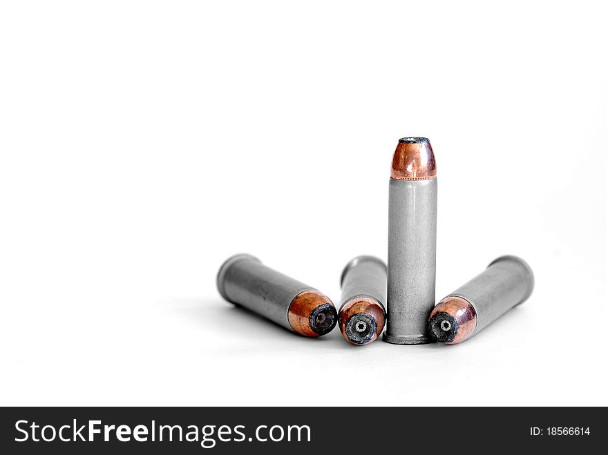 Closeup of tactical military bullets isolated on white. Closeup of tactical military bullets isolated on white