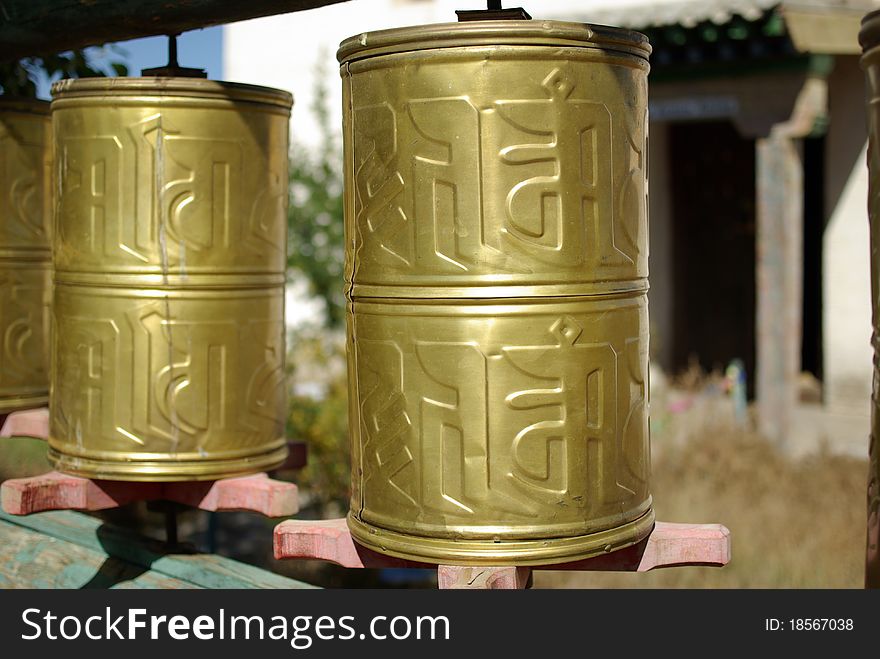 Prayer wheels in the monastery of Erdene Zuu in Mongolia. Prayer wheels in the monastery of Erdene Zuu in Mongolia