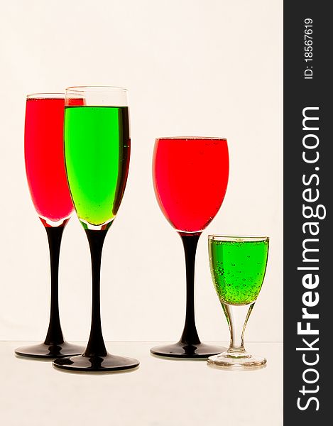 Lemonade in glasses  of  green, red color