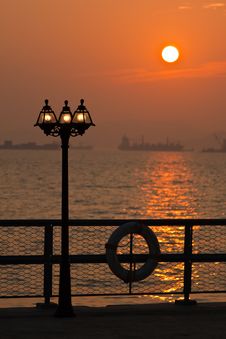Lamppost In Romantic Sunset Stock Image