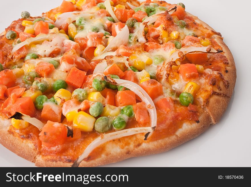 Mini vegetarian pizza on White background