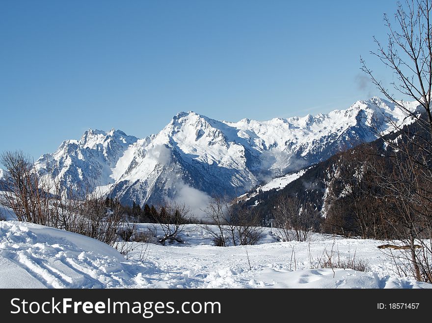 Blue sky on snow mountain landscape with blue sky. Blue sky on snow mountain landscape with blue sky