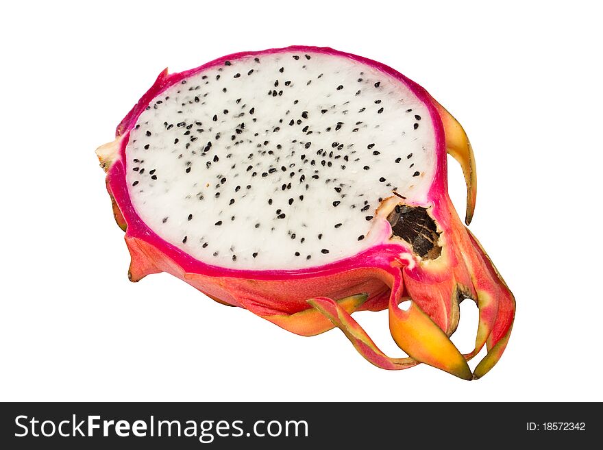 Dragon fruit section isolated on white background.