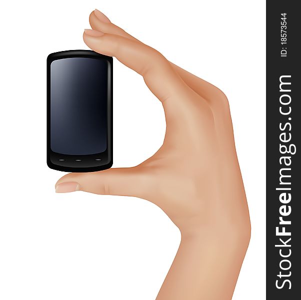 Mobile phone in the hand isolated on white. Vector