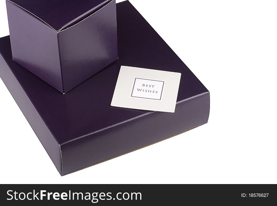 Cardboard packaging for gift dark purple on a white background.