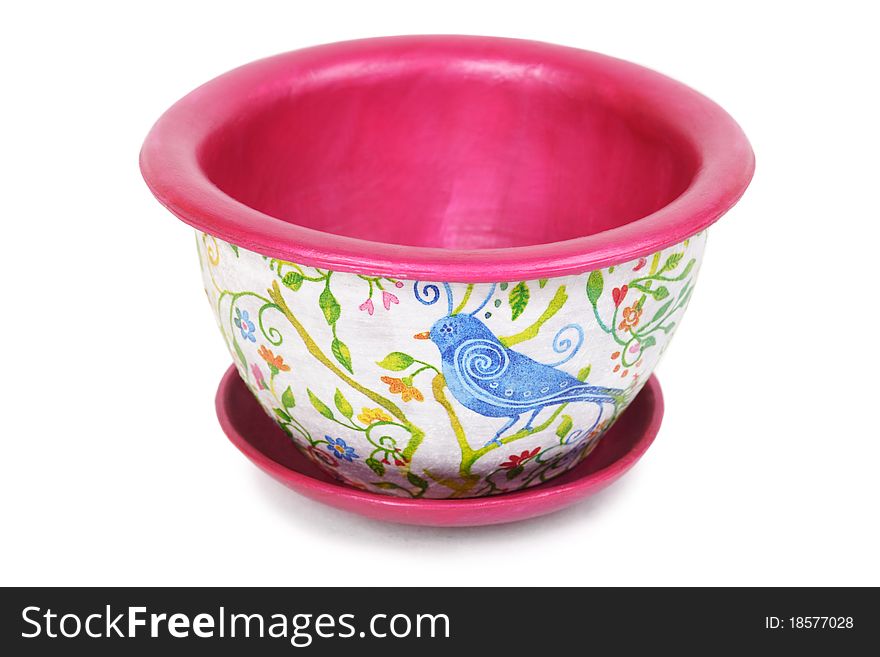 Bright pink and white flowerpot with picture