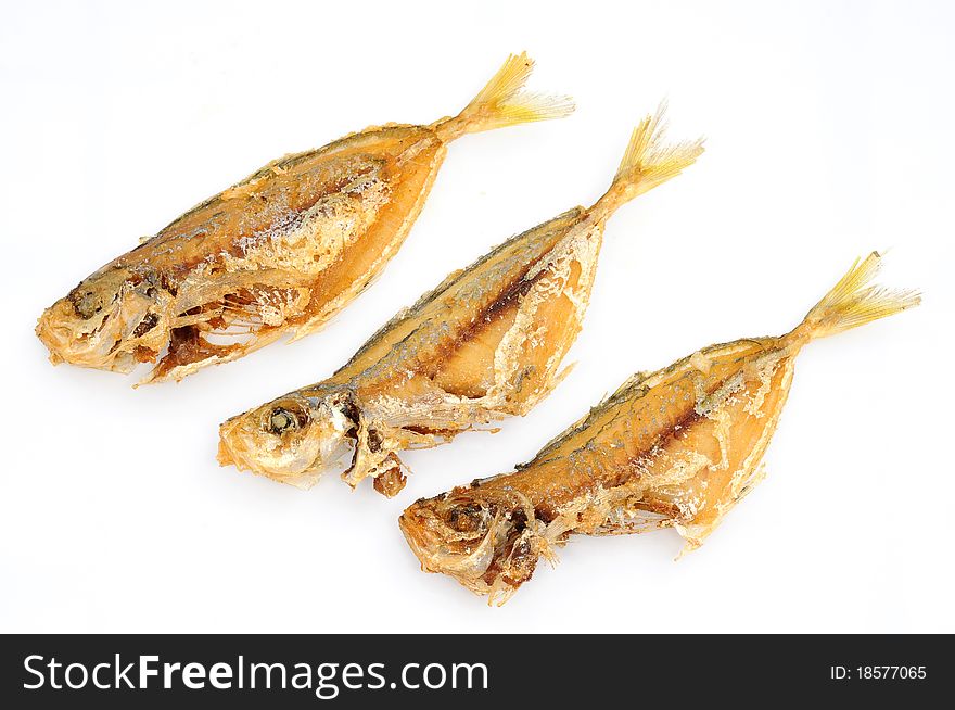 Three Deep Fried Fishes Isolated On White Background