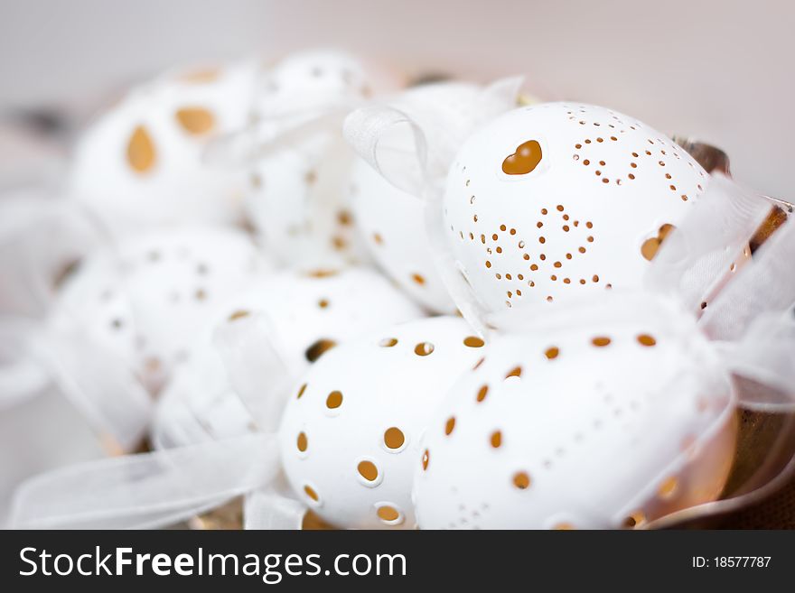 Easter egg decoration shells in white color.