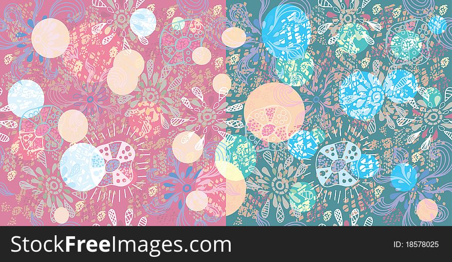 Big seamless floral  colorful pattern in cartoon style