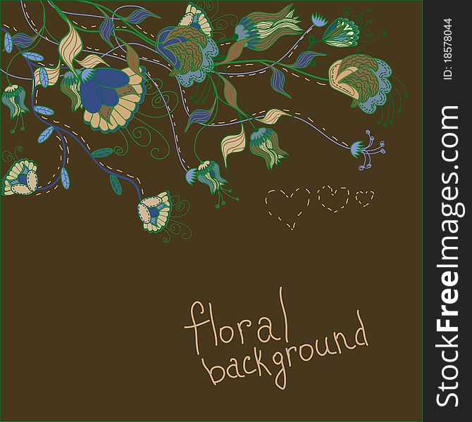 Retro floral background in cartoon style