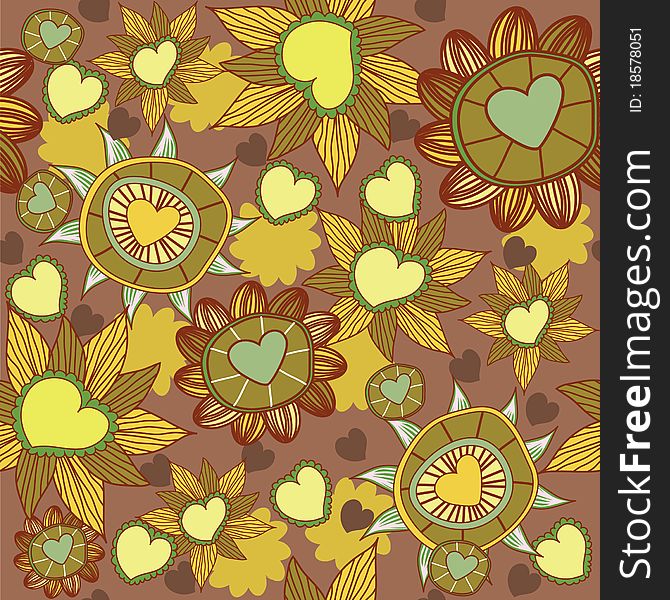 Seamless floral pattern with heart. retro