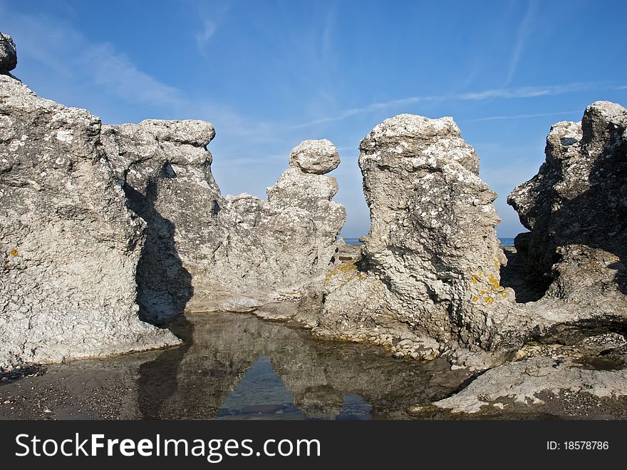 Rock formation of lime stone, characteristic to the island of Gotland, Sweden