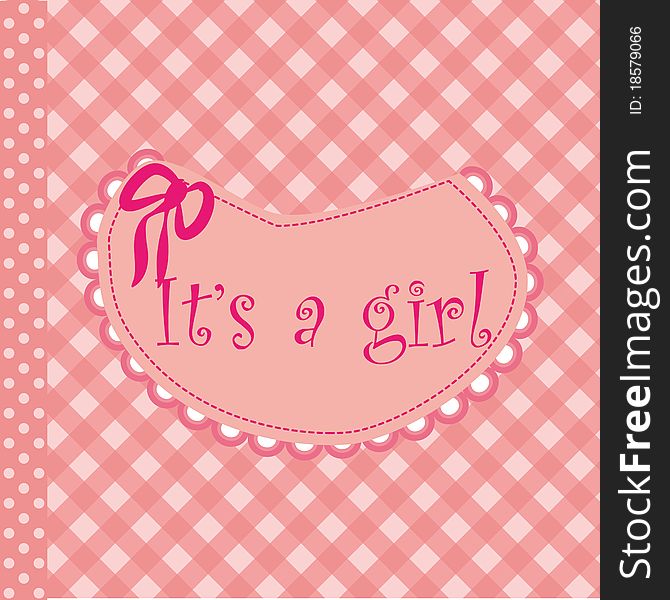 Baby arrival announcement for girl with pink bib