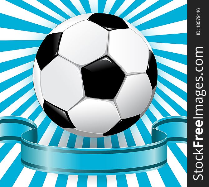 Illustration, soccer ball on abstract blue background