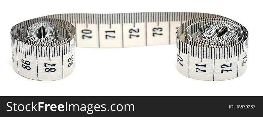 White measuring tape isolated on white background.