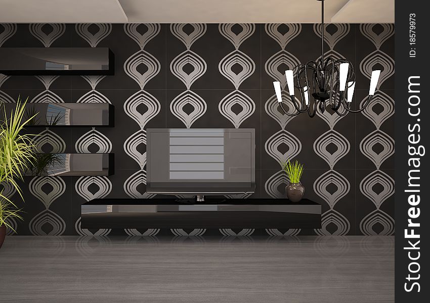 Black interior composition with furniture