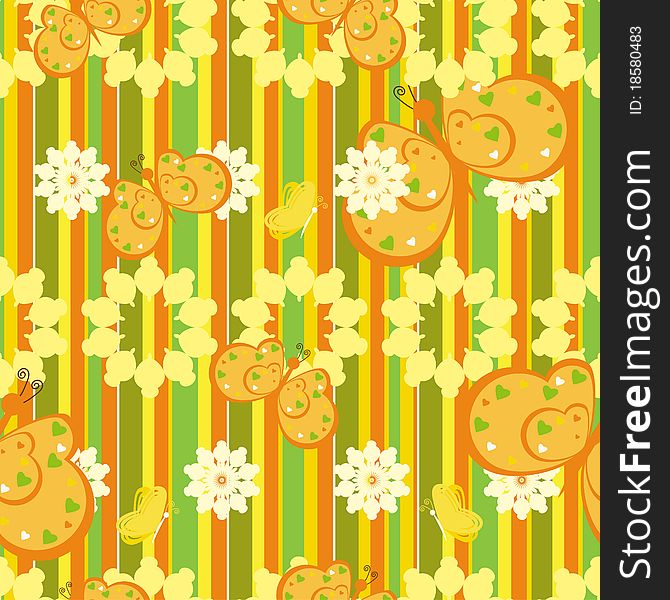 Seamless striped pattern with butterfly