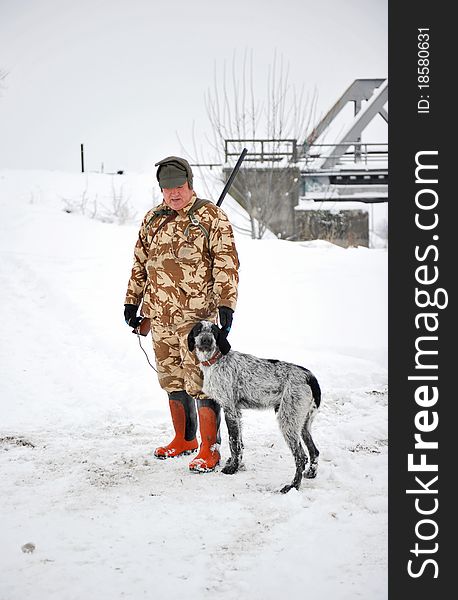 One hunter and his dog ready for hunting