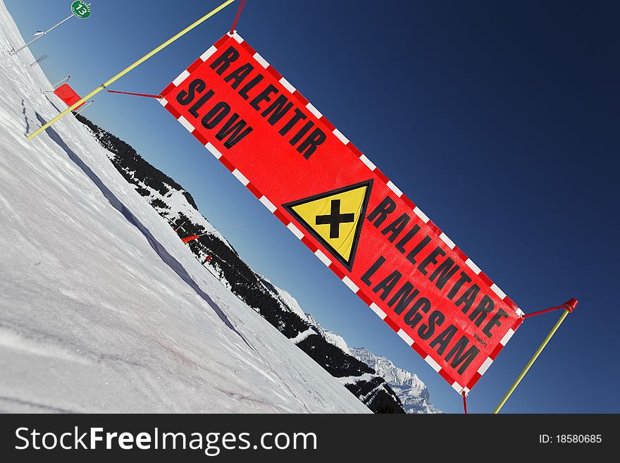 Panel on ski track in winter. Panel on ski track in winter