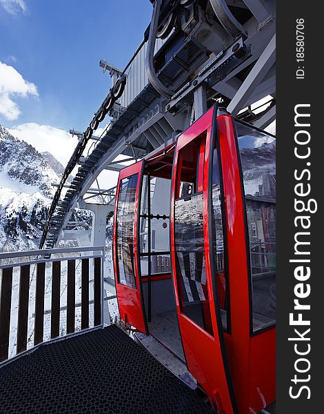 Red gondola in french mountain. Red gondola in french mountain