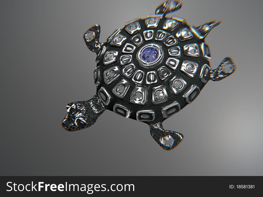 Silver turtle with precious stones.